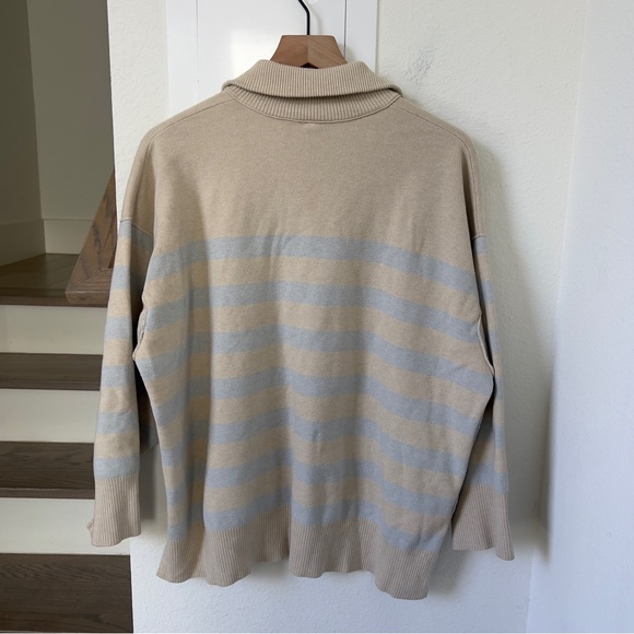 Free People Coastal Stripe Half-Zip Pullover in Beige and Light Blue - Picture 4 of 7